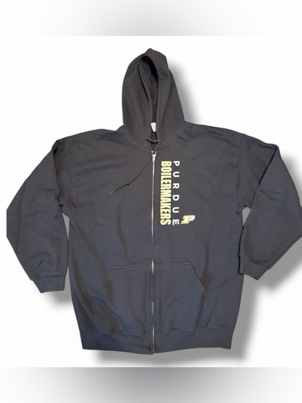 Purdue Boilermakers Vertical Block Left Chest Black Full Zip Hoodie Size XL